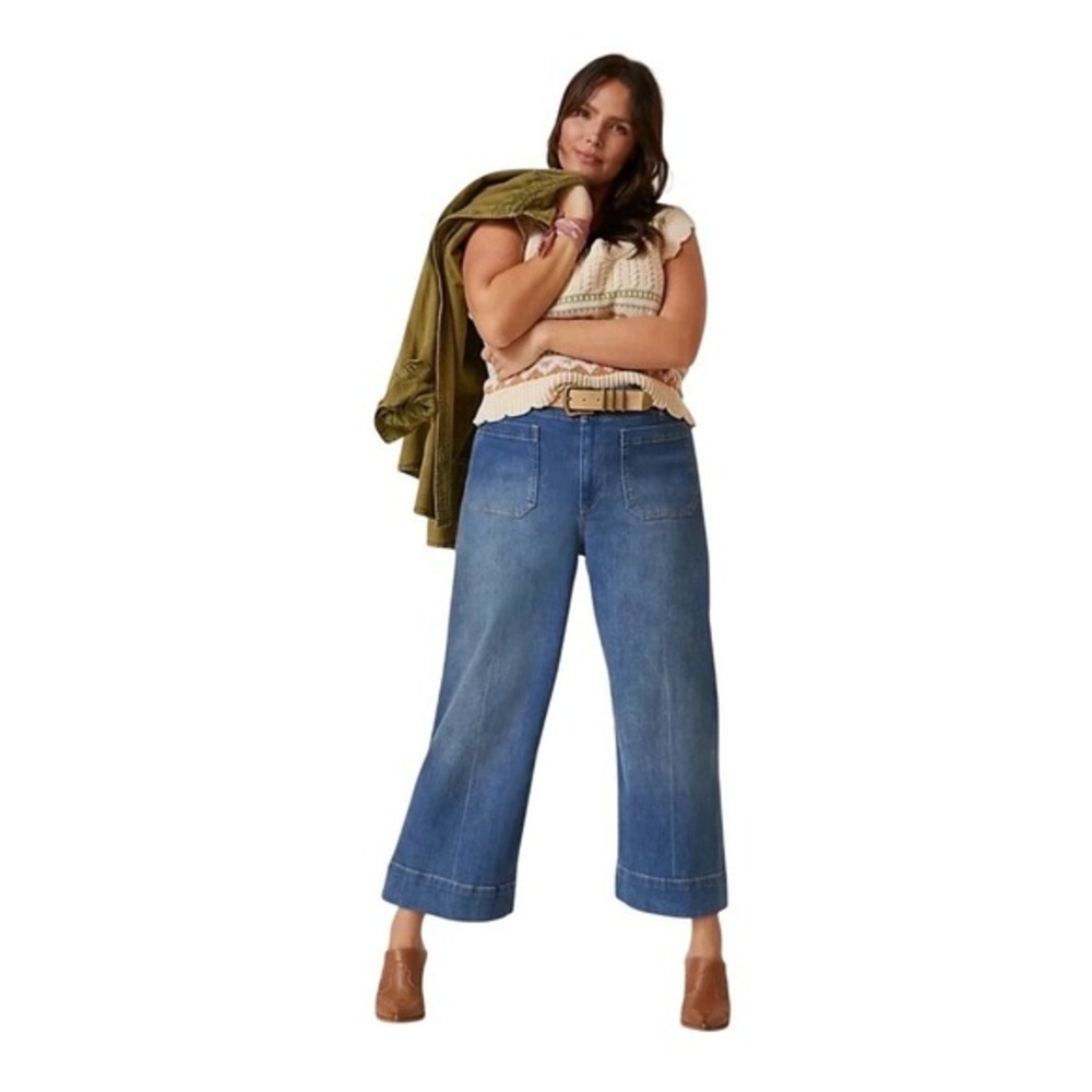 Pilcro Anthropologie The Skipper Wide-Leg Cropped‎ Jeans Blue Denim 24